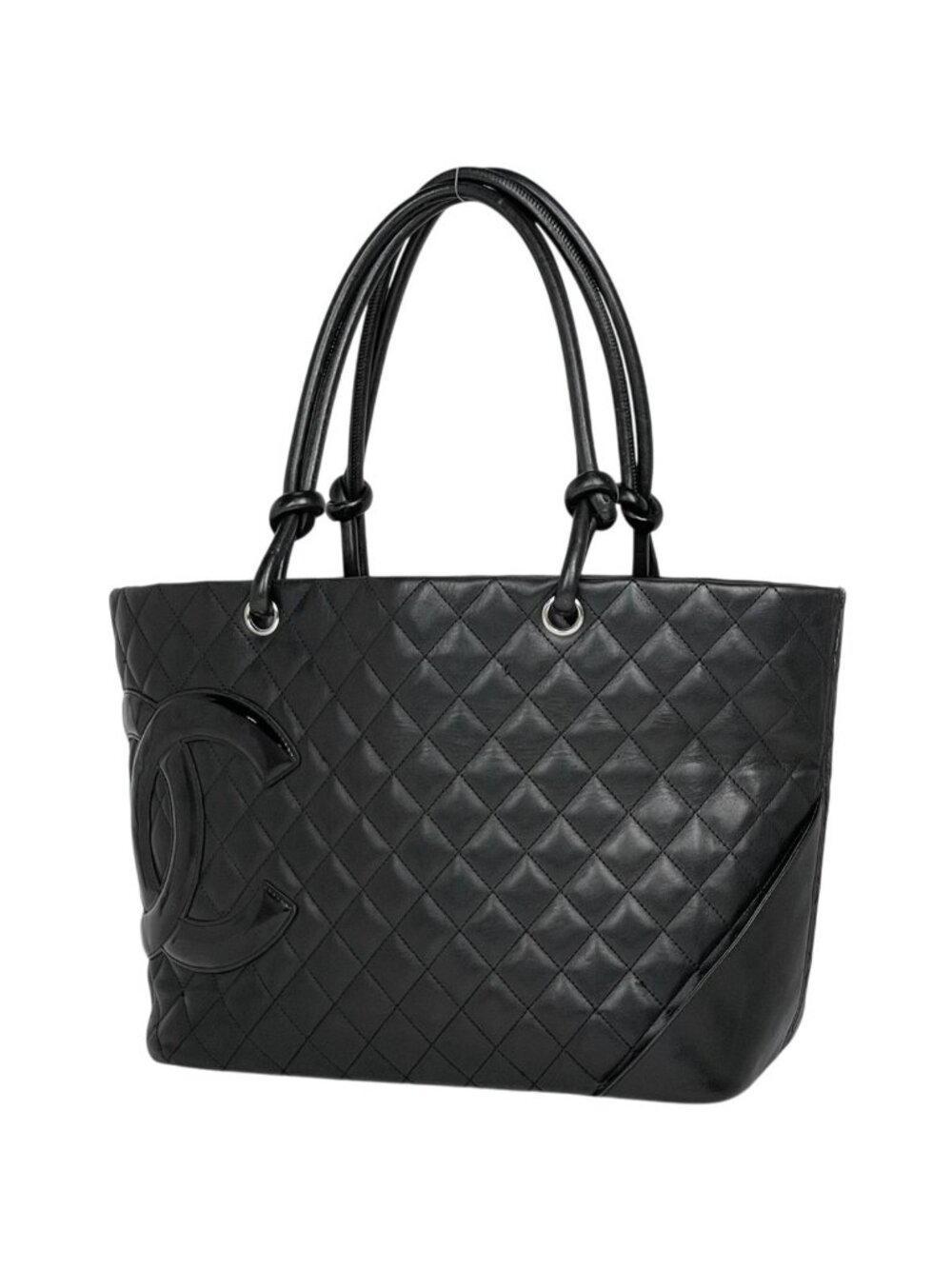 Chanel Cambon Line Large Tote CC Logo Shoulder Bag Leather Black